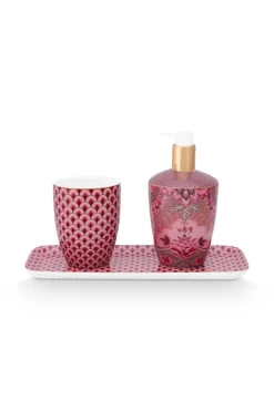 Pip Studio Zeeppompjes<Badkamer Accessoires Set/3 Kyoto Festival Donker Roze