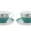 Pip Studio Kop/Schotel<Blushing Birds Set/2 Cappuccino Kop & Schotel Blauw