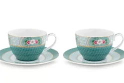 Pip Studio Kop/Schotel<Blushing Birds Set/2 Cappuccino Kop & Schotel Blauw