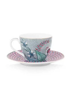 Pip Studio Kop/Schotel<Flower Festival Espresso Kop & Schotel Licht Blauw