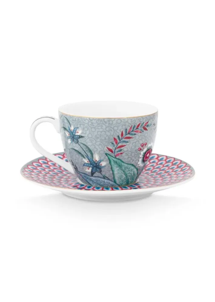 Pip Studio Kop/Schotel<Flower Festival Espresso Kop & Schotel Licht Blauw