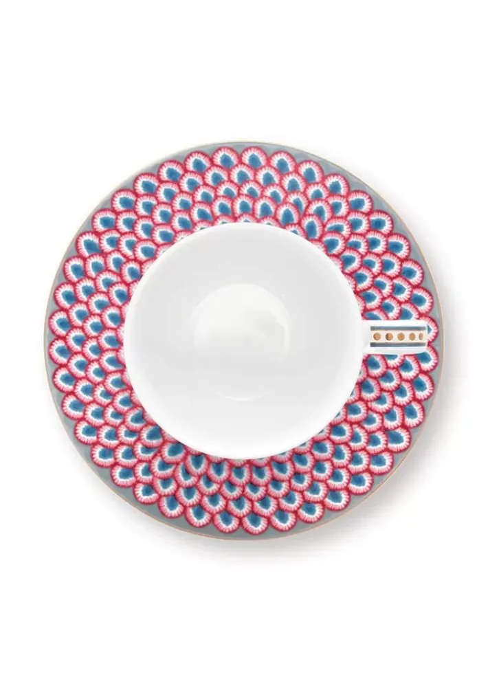 Pip Studio Kop/Schotel<Flower Festival Espresso Kop & Schotel Licht Blauw