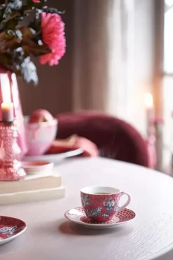 Pip Studio Kop/Schotel<Flower Festival Espresso Kop & Schotel Donker Roze