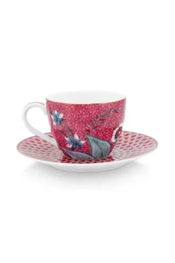 Pip Studio Kop/Schotel<Flower Festival Espresso Kop & Schotel Donker Roze