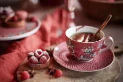 Pip Studio Kop/Schotel<Flower Festival Espresso Kop & Schotel Donker Roze