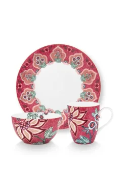 Pip Studio Sets Porseleinen Sets<Flower Festival Ontbijt Set/3 Donker Roze