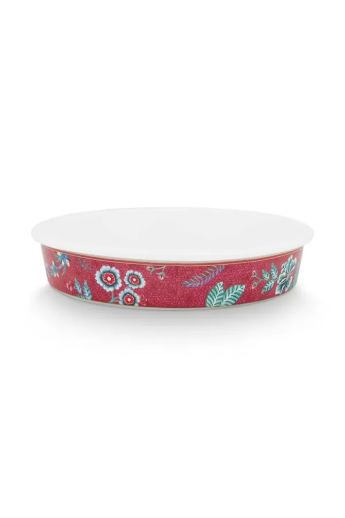 Pip Studio Ovenschalen<Flower Festival Serveerschaal Rond Donker Roze