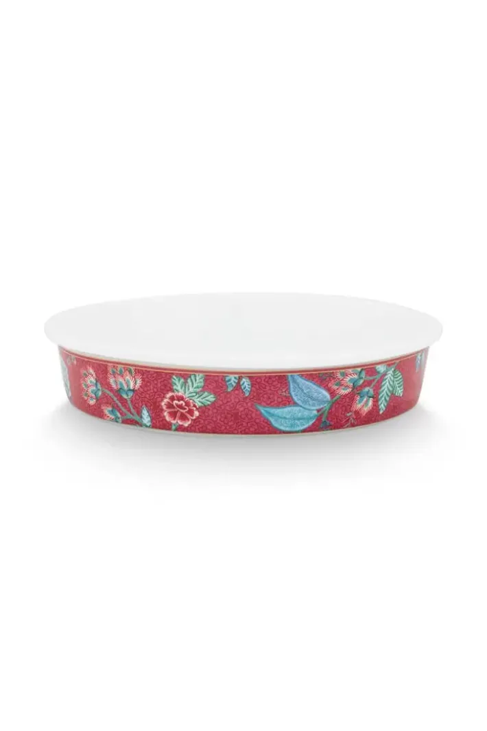 Pip Studio Ovenschalen<Flower Festival Serveerschaal Rond Donker Roze