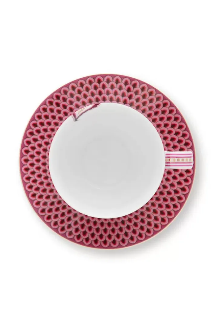 Pip Studio Kop/Schotel<Flower Festival Set/2 Cappuccino Kop & Schotel Donkerroze