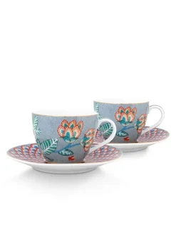 Pip Studio Sets Porseleinen Sets<Flower Festival Set/2 Espresso Kop & Schotel Licht Blauw