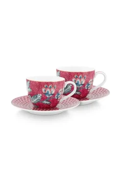 Pip Studio Sets Porseleinen Sets<Flower Festival Set/2 Espresso Kop & Schotel Donker Roze