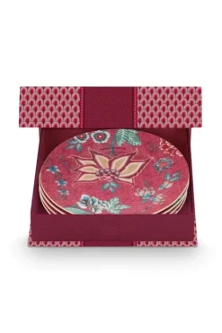 Pip Studio Sets Porseleinen Sets<Flower Festival Set/4 Gebaksborden Donker 17Cm Roze