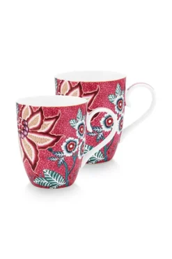 Pip Studio Sets Porseleinen Sets<Flower Festival Set/2 Mokken Groot Donker Roze