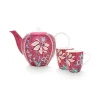 Pip Studio Sets Porseleinen Sets<Flower Festival Thee Set/3 Groot Donker Roze