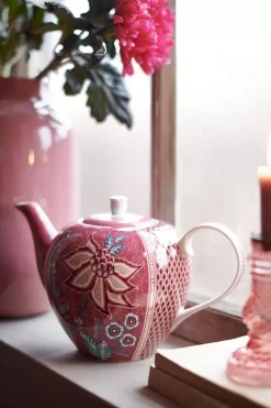 Pip Studio Theepotten<Flower Festival Theepot Groot Donker Roze