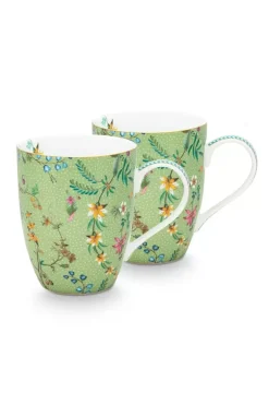 Pip Studio Sets Porseleinen Sets<Jolie Set/2 Mokken Groot Bloemen Groen