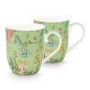 Pip Studio Koffiemokken<Jolie Set/2 Mokken Klein Bloemen Groen
