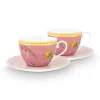 Pip Studio Cappuccino Kopjes<La Majorelle Set/2 Cappuccino Kop & Schotel Roze