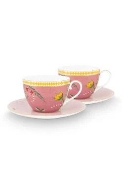 Pip Studio Cappuccino Kopjes<La Majorelle Set/2 Cappuccino Kop & Schotel Roze