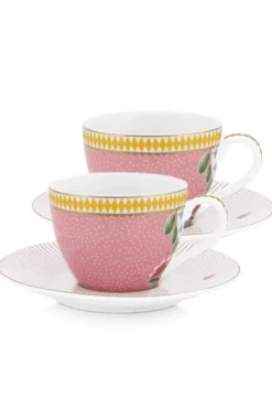 Pip Studio Espresso Kopjes<La Majorelle Set/2 Espresso Kop & Schotel Roze