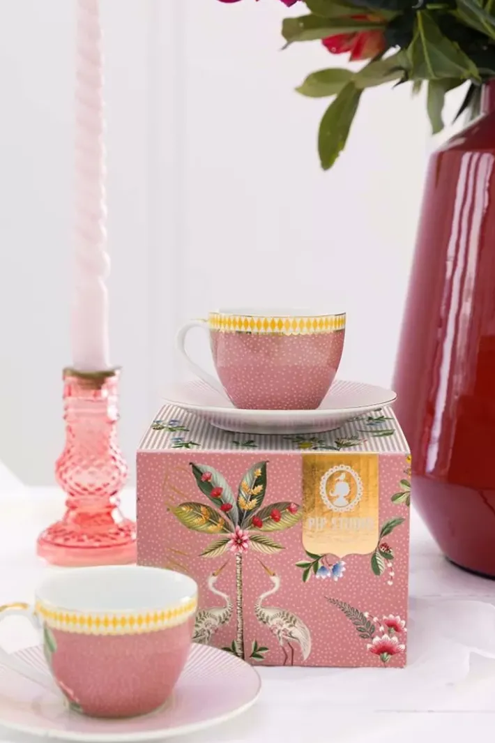 Pip Studio Espresso Kopjes<La Majorelle Set/2 Espresso Kop & Schotel Roze
