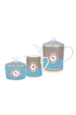 Pip Studio Sets Porseleinen Sets<Love Birds Thee Set/3 Blauw/Khaki Multi
