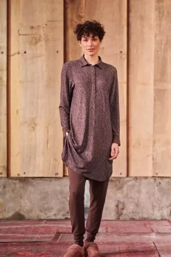 Pip Studio Nachthemden<Nachthemd Lange Mouw Leafy Dots Terra Rood