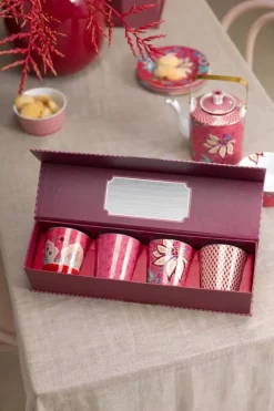 Pip Studio Sets Porseleinen Sets<Oriental Flower Festival Set/4 Mokken Donker Roze