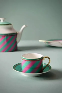 Pip Studio Kop/Schotel<Pip Chique Stripes Cappuccino Kop & Schotel Roze/Groen