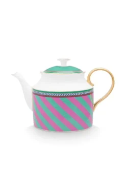 Pip Studio Theepotten<Pip Chique Stripes Theepot Groot Roze/Groen