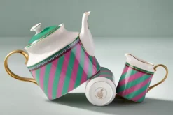 Pip Studio Theepotten<Pip Chique Stripes Theepot Groot Roze/Groen