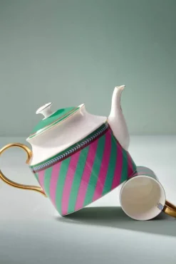 Pip Studio Theepotten<Pip Chique Stripes Theepot Groot Roze/Groen