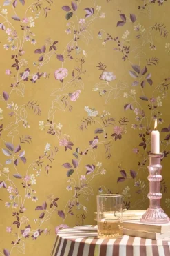 Pip Studio Vliesbehang<Tokyo Blossom Vliesbehang Mosterd Geel