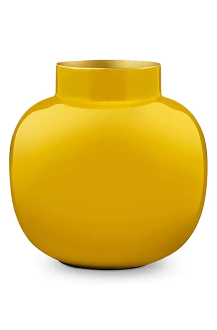 Pip Studio Grote Vazen<Ronde Vaas Metaal 25 Cm Geel