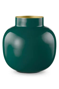 Pip Studio Grote Vazen<Ronde Vaas Metaal Donker 25 Cm Groen
