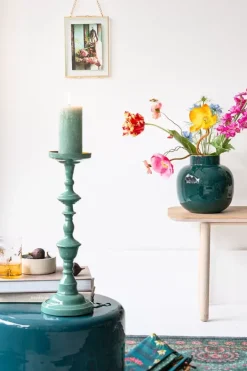 Pip Studio Grote Vazen<Ronde Vaas Metaal Donker 25 Cm Groen