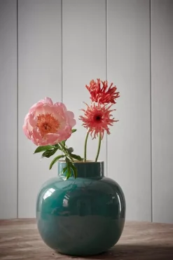 Pip Studio Grote Vazen<Ronde Vaas Metaal Donker 25 Cm Groen