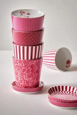 Pip Studio Sets Porseleinen Sets<Royal Stripes Mok & Theetip Donker Roze