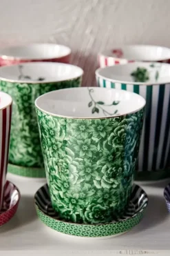 Pip Studio Sets Porseleinen Sets<Royal Stripes Mok Bloemen & Theetip Groen