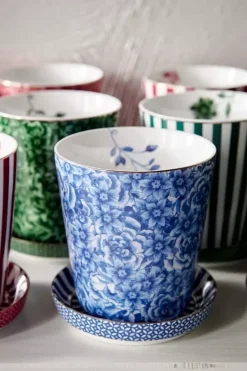 Pip Studio Sets Porseleinen Sets<Royal Stripes Mok Bloemen & Theetip Blauw