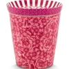 Pip Studio Theemokken<Royal Stripes Mok Bloemen & Theetip Donker Roze