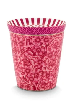 Pip Studio Theemokken<Royal Stripes Mok Bloemen & Theetip Donker Roze
