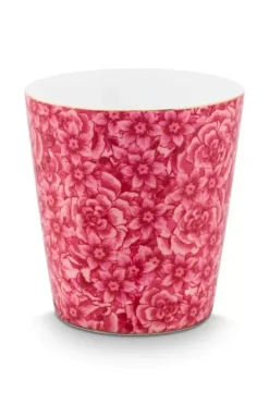 Pip Studio Theemokken<Royal Stripes Mok Bloemen & Theetip Donker Roze