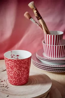 Pip Studio Koffiemokken<Royal Stripes Mok Bloemen Donkerroze