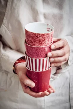 Pip Studio Koffiemokken<Royal Stripes Mok Bloemen Donkerroze