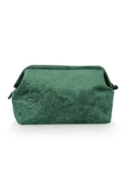 Pip Studio Toilettassen<Toilettas Buidel Extra Groot Velvet Quiltey Days Groen