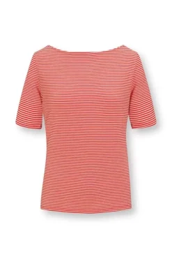 Pip Studio T-Shirts<Top Korte Mouw Little Sumo Stripe Koraal Rood