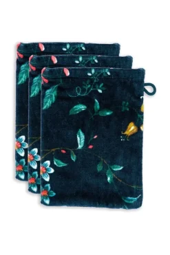 Pip Studio Washandjes<Washandje Set/3 Les Fleurs Donker 16X22 Cm Blauw